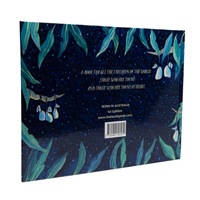 Book cover with a starry night design and text on a white background