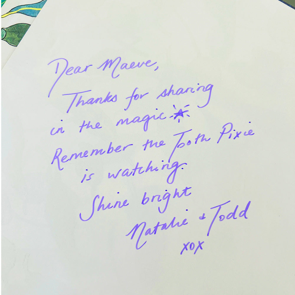 Handwritten note from Tooth Pixies founders Natalie & Todd Matheson